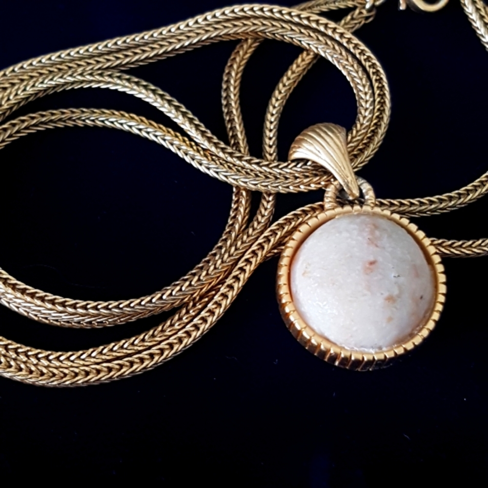 Gold-Tone Cream Stone Pendant Necklace - Women Jewelry
